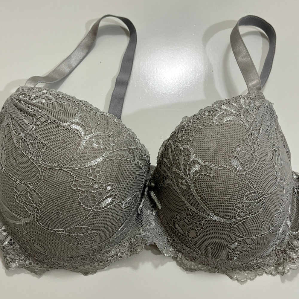 Lot of 2 Unbranded Lace Push Up Bra Womens 40C Pink Gray Floral Padded Romantic - Picture 6 of 10